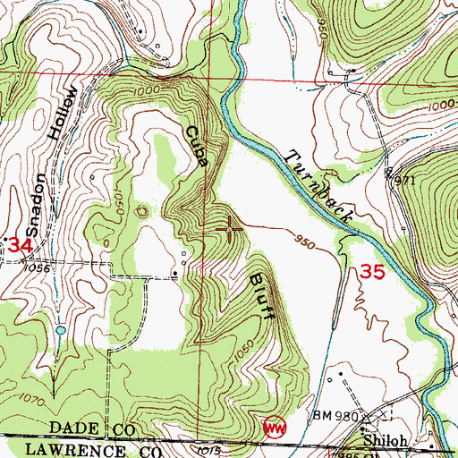 Topographic Map of Cuba Bluff, MO