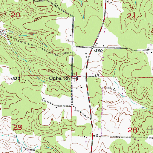 Topographic Map of Cuba Church, MO