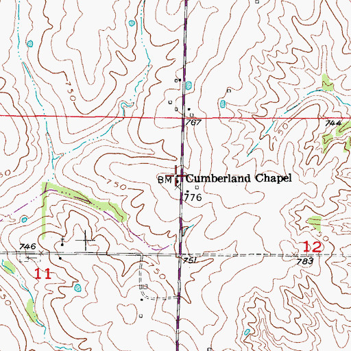 Topographic Map of Cumberland Chapel, MO