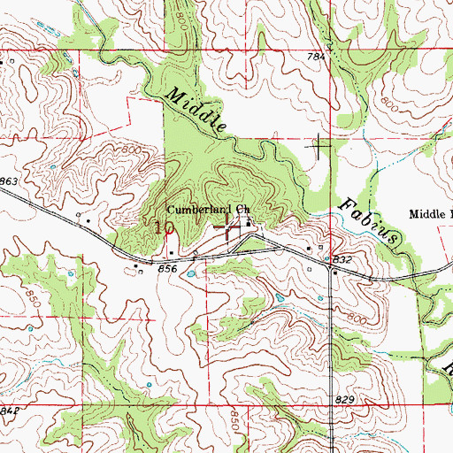 Topographic Map of Cumberland Church, MO