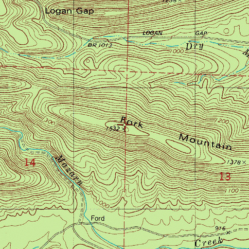 Topographic Map of Fork Mountain, AR
