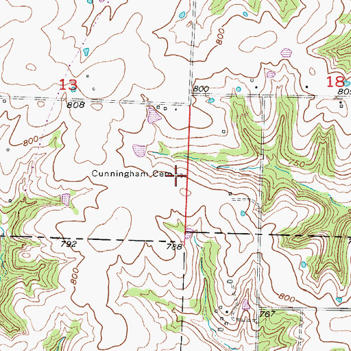 Topographic Map of Cunningham Cemetery, MO