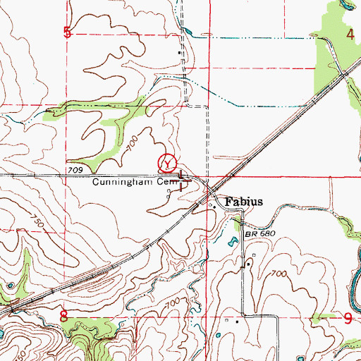 Topographic Map of Cunningham Cemetery, MO