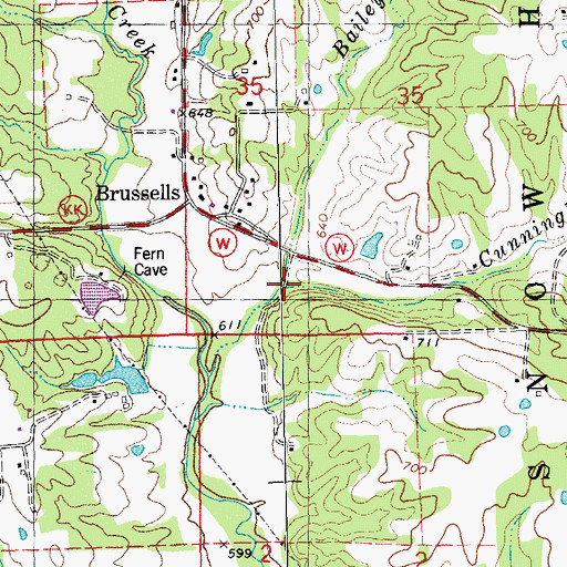 Topographic Map of Cunningham Creek, MO