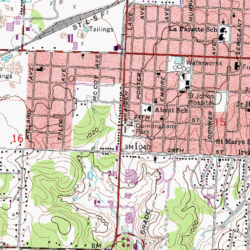 Topographic Map of Cunningham Park, MO