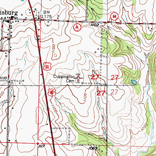 Topographic Map of Crudgington Cemetery, MO