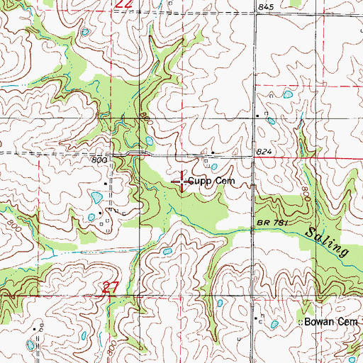 Topographic Map of Cupp Cemetery, MO