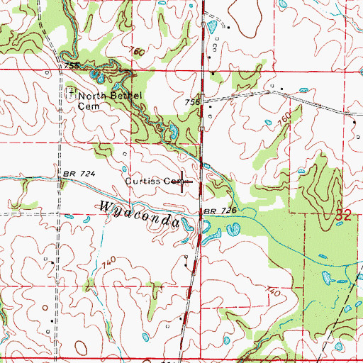 Topographic Map of Curtiss Cemetery, MO