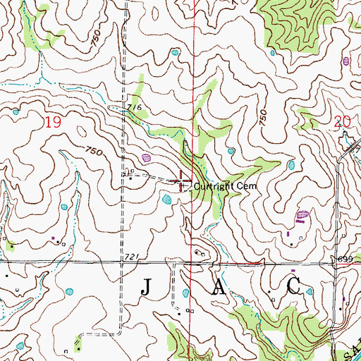 Topographic Map of Curtright Cemetery, MO