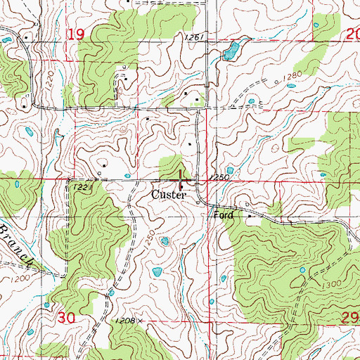 Topographic Map of Custer, MO