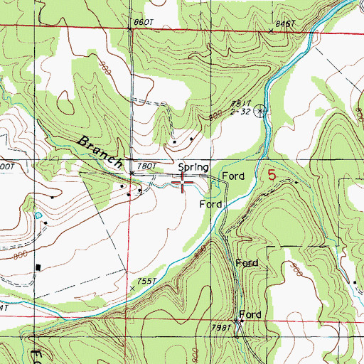 Topographic Map of Custer Branch, MO