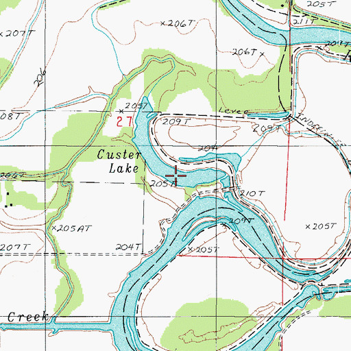 Topographic Map of Custer Lake, MO