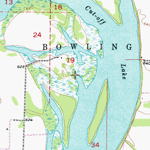 Topographic Map of Cut-Off Lake, MO