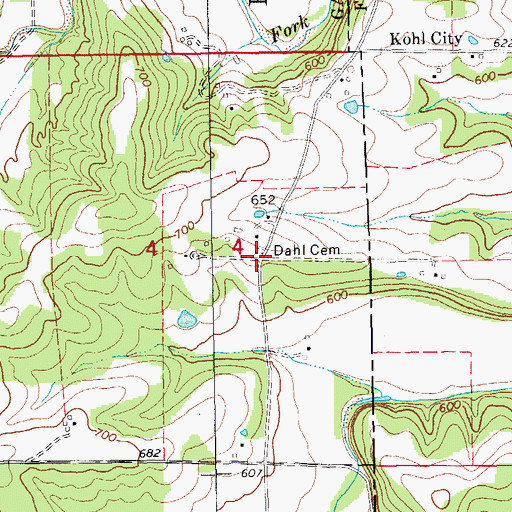 Topographic Map of Dahl Cemetery, MO