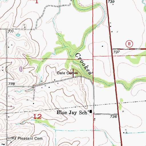 Topographic Map of Dale Cemetery, MO
