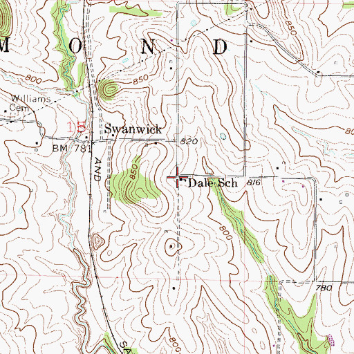 Topographic Map of Dale School, MO