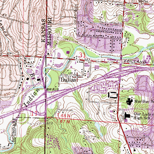 Topographic Map of Dallas, MO