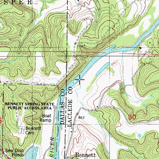 Topographic Map of Danceyard Creek, MO