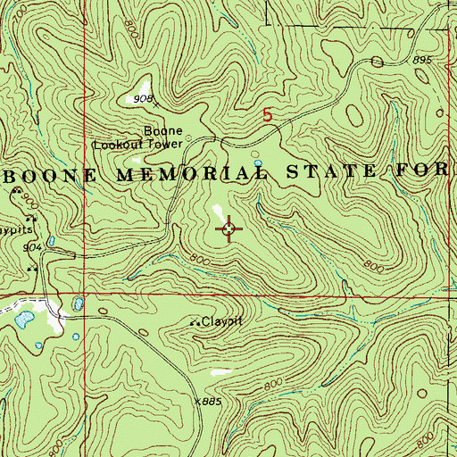 Topographic Map of Daniel Boone Memorial State Forest, MO
