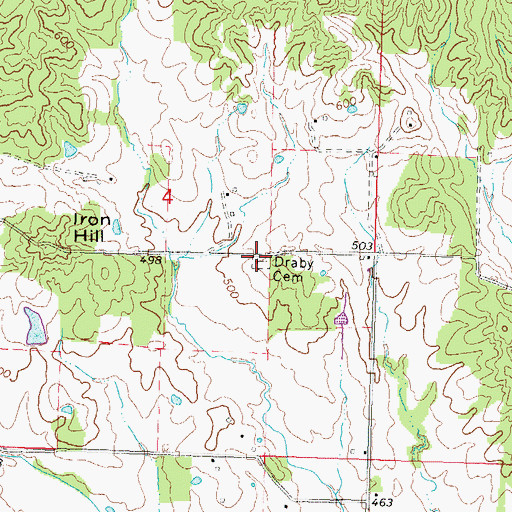 Topographic Map of Darby Cemetery, MO
