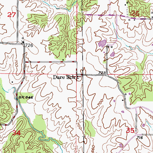 Topographic Map of Dare School, MO