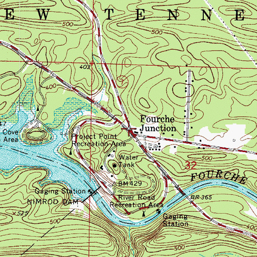 Topographic Map of Fourche Junction, AR