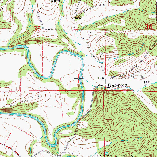Topographic Map of Darrow Branch, MO