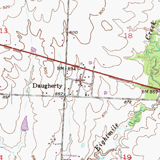 Topographic Map of Daugherty, MO