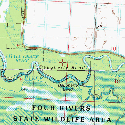 Topographic Map of Daugherty Bend, MO