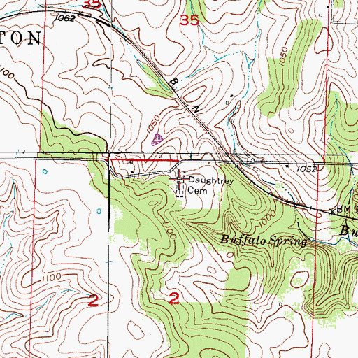 Topographic Map of Daughtrey Cemetery, MO