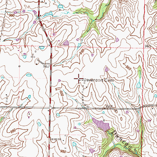 Topographic Map of Davenport Cemetery, MO