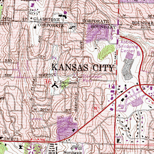Topographic Map of Davidson Park, MO