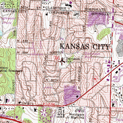 Topographic Map of Davidson Elementary School, MO