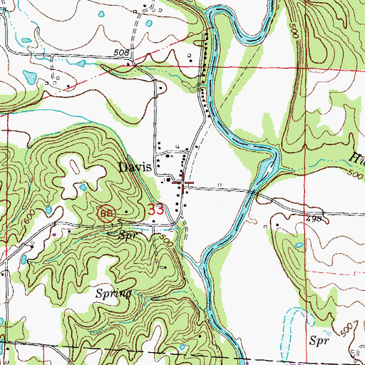 Topographic Map of Davis, MO