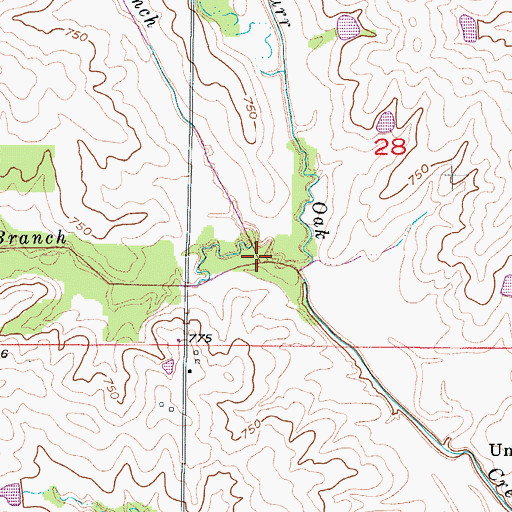 Topographic Map of Davis Branch, MO