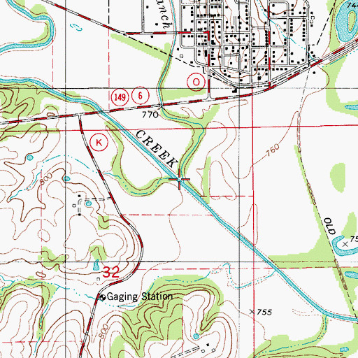 Topographic Map of Davis Branch, MO