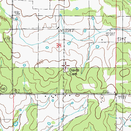 Topographic Map of Davis Cemetery, MO
