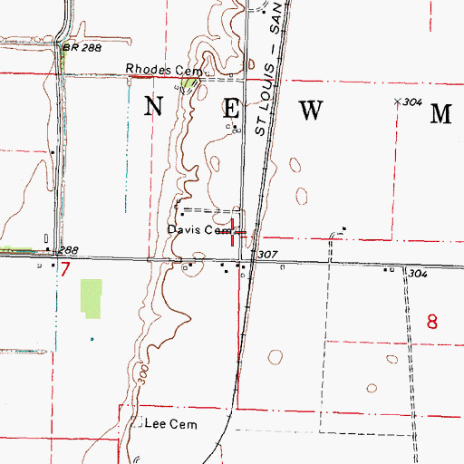 Topographic Map of Davis Cemetery, MO