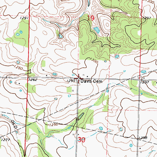 Topographic Map of Davis Cemetery, MO