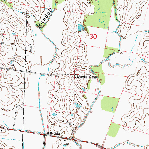 Topographic Map of Davis Cemetery, MO