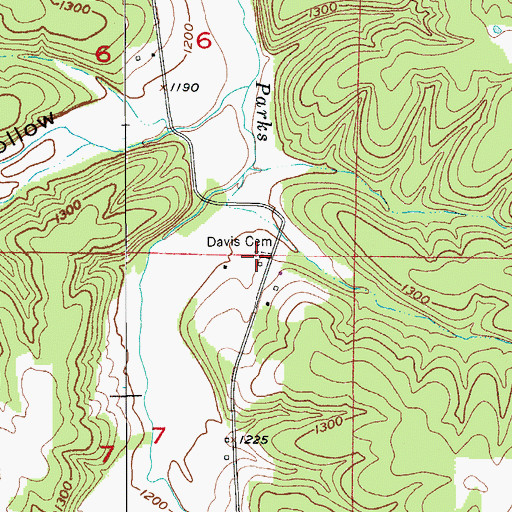 Topographic Map of Davis Cemetery, MO