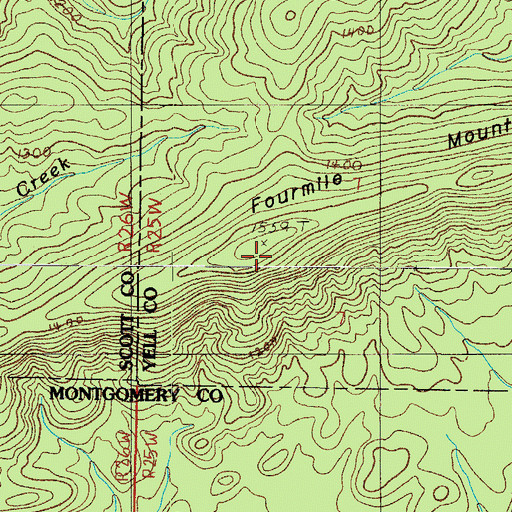 Topographic Map of Fourmile Mountain, AR