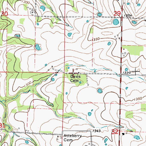 Topographic Map of Davis Cemetery, MO