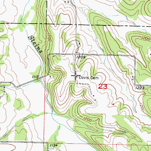 Topographic Map of Davis Cemetery, MO