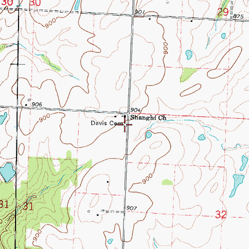 Topographic Map of Davis Cemetery, MO