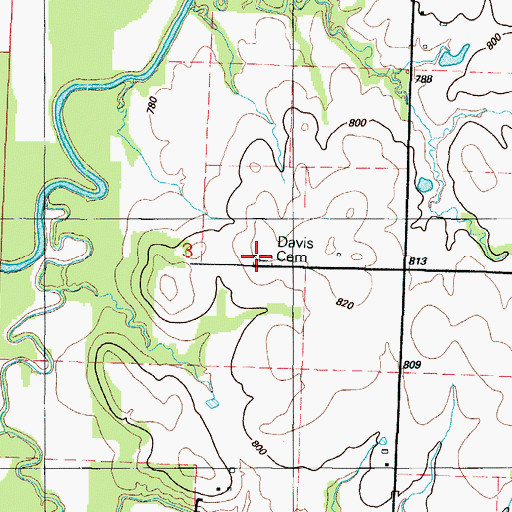 Topographic Map of Davis Cemetery, MO