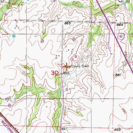 Topographic Map of Davis Cemetery, MO