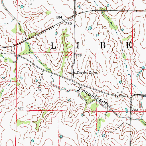 Topographic Map of Davis Cemetery, MO