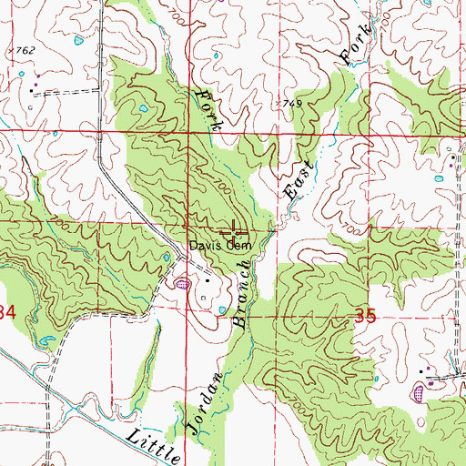 Topographic Map of Davis Cemetery, MO