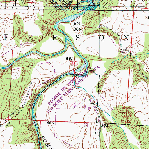 Topographic Map of Davis Creek, MO
